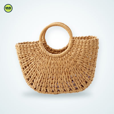 Woven Straw Beach Bag with Scarf Tie