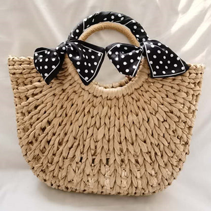 Woven Straw Beach Bag with Scarf Tie — detail 4