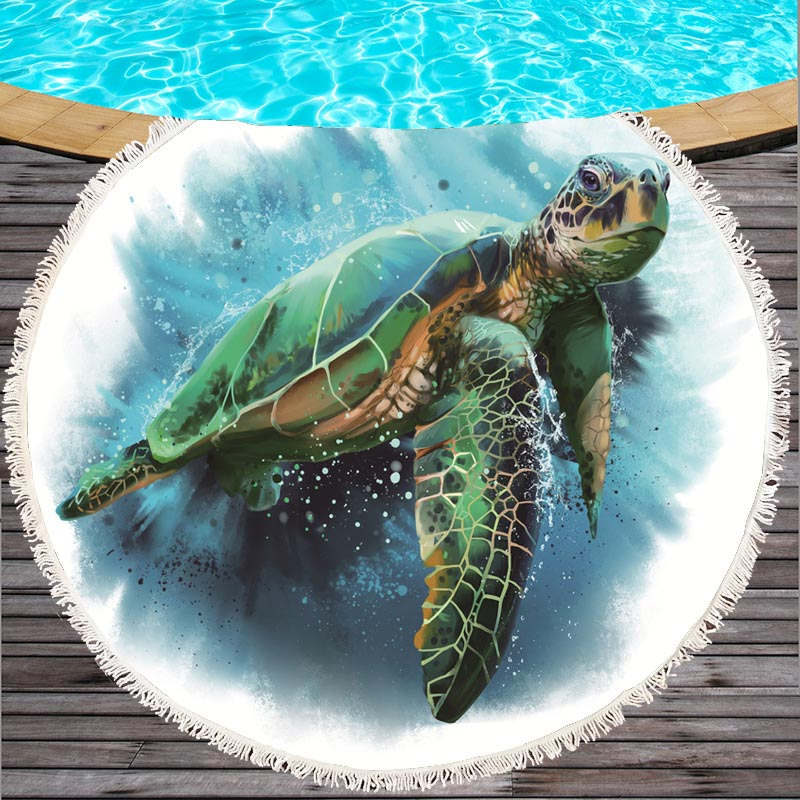 Round Marine-Life Microfiber Beach Towel — detail 1