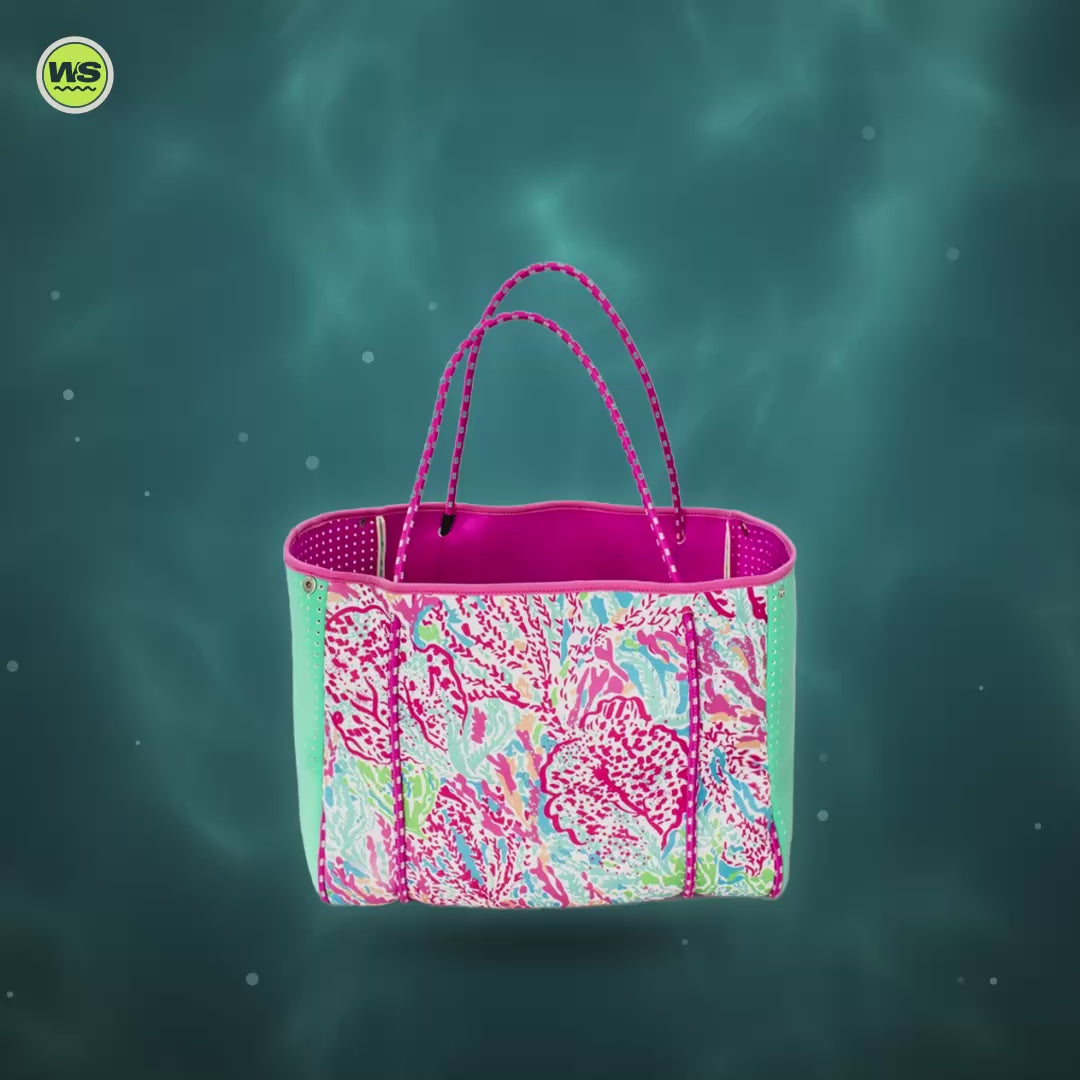 Coral Print Large Beach Tote — product video