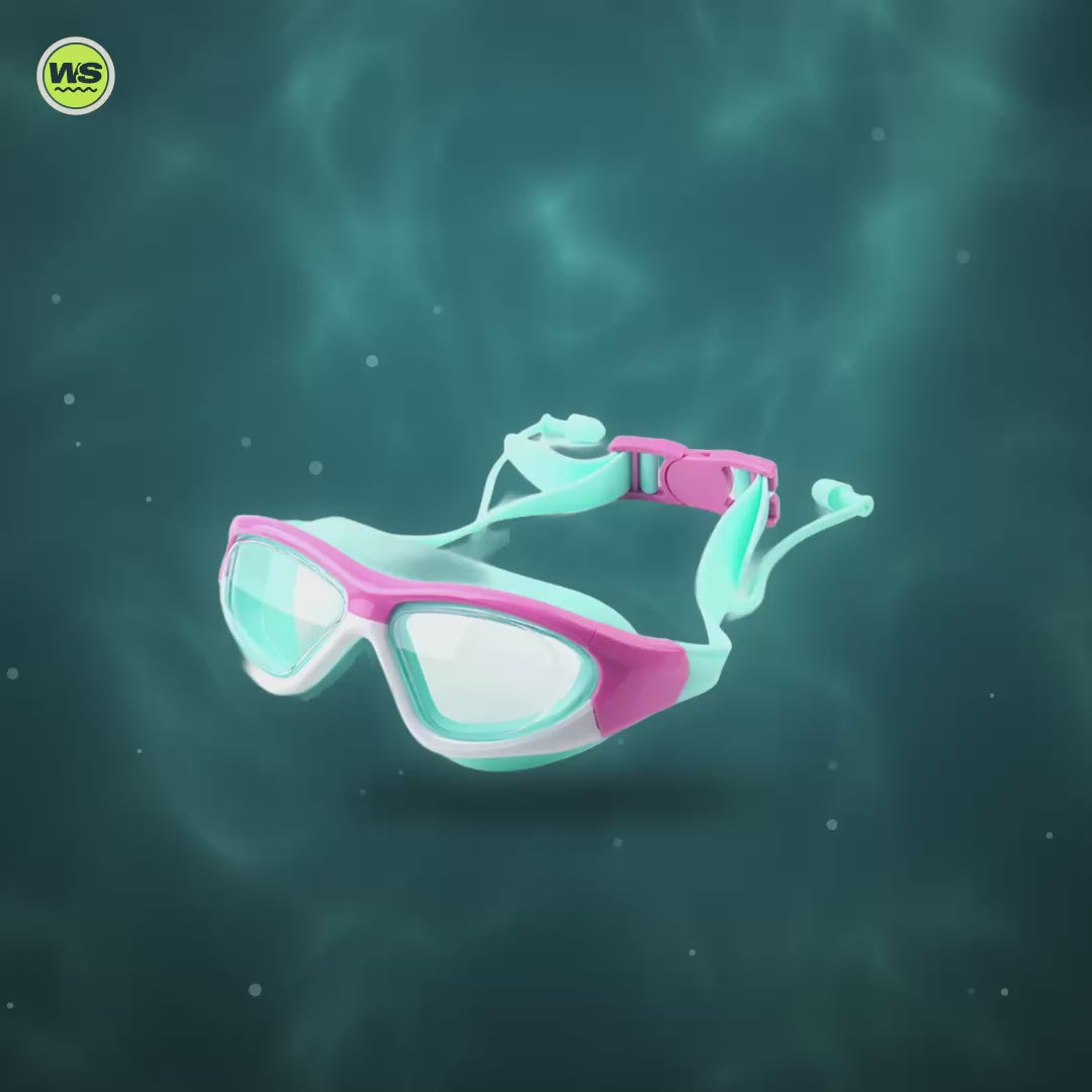 Kids' Anti-Fog Swim Goggles with Built-In Earplugs — product video