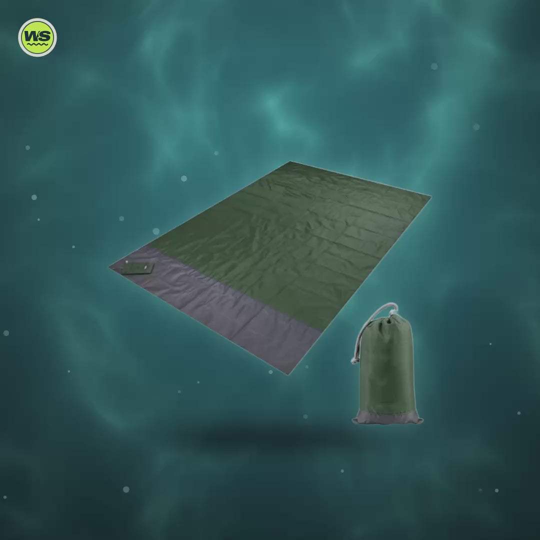 Waterproof Pocket Beach Blanket with Stakes — product video