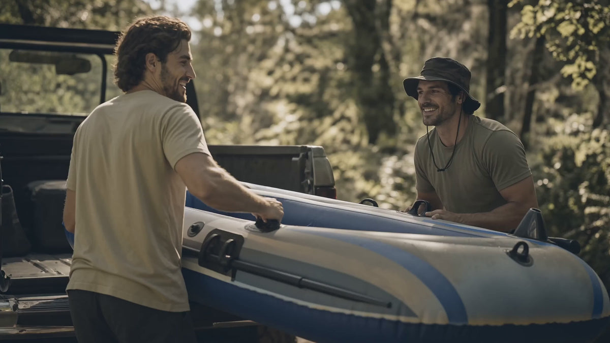 2-Person Inflatable Raft with Paddles — cinematic ad