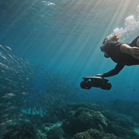 Underwater Sea Scooter with Battery — cinematic reef ad