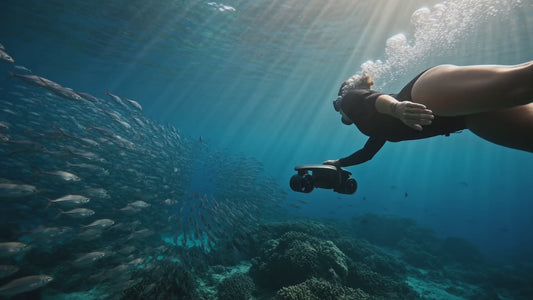 Underwater Sea Scooter with Battery — cinematic reef ad