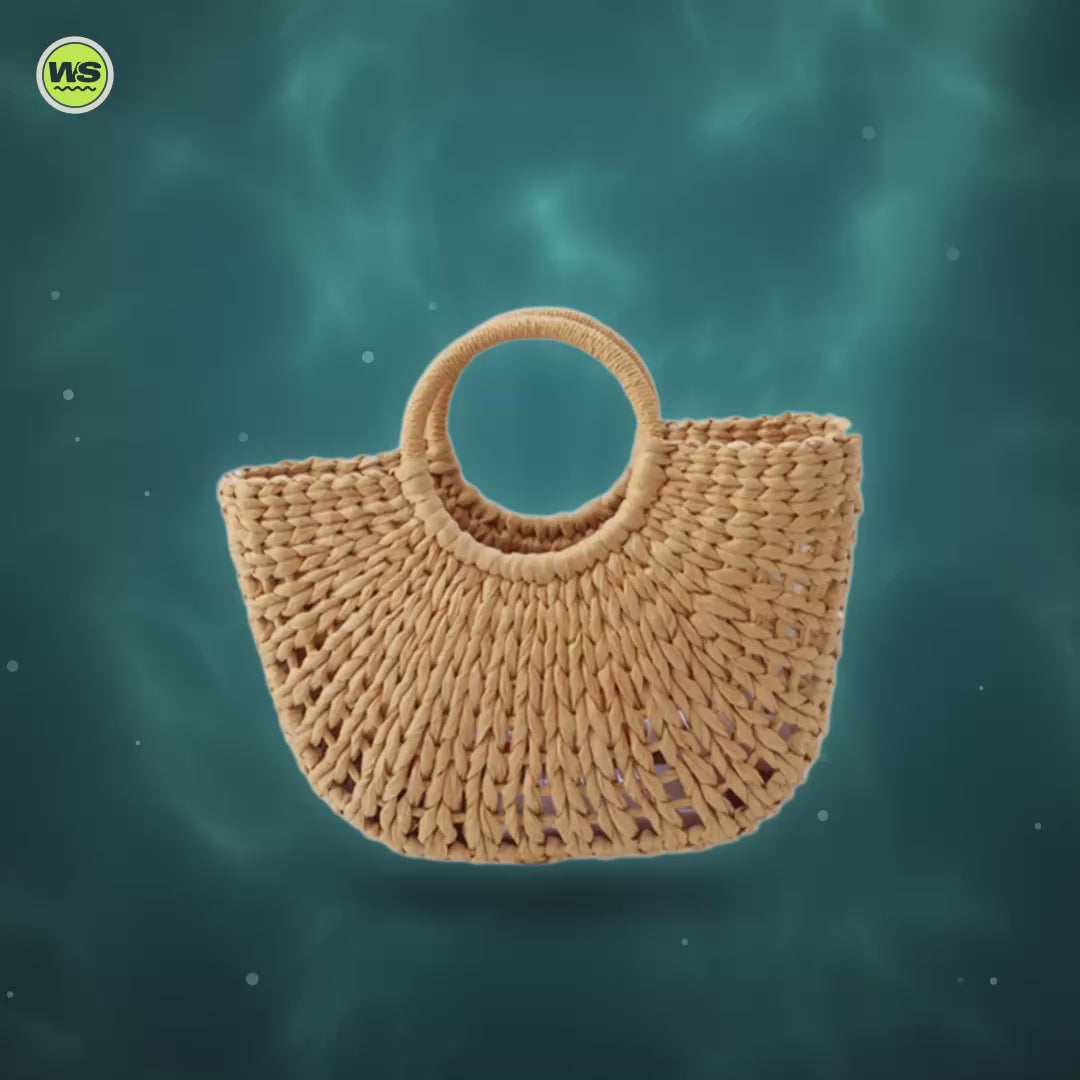 Woven Straw Beach Bag with Scarf Tie — product video