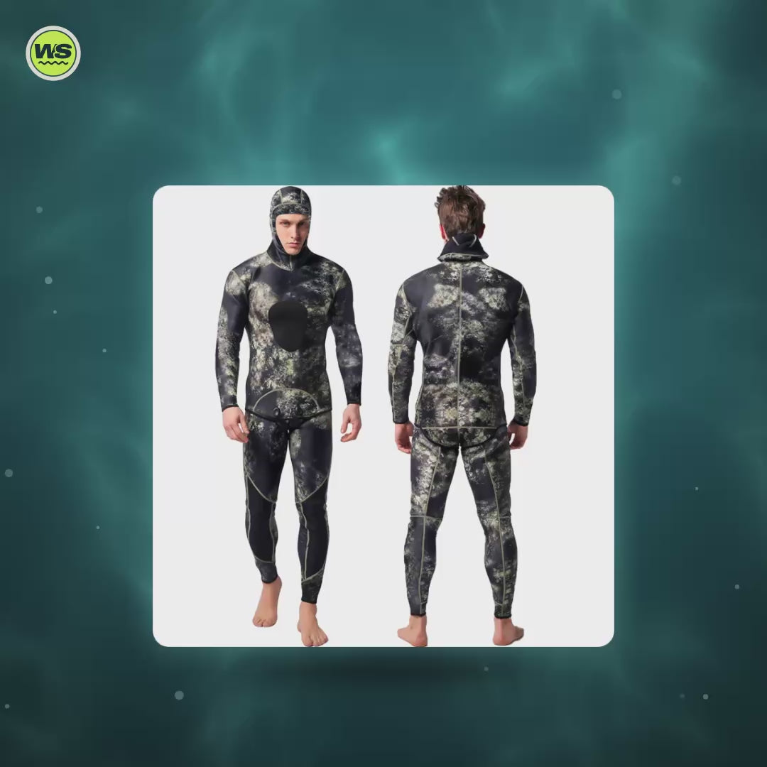 3mm Neoprene Two-Piece Hooded Wetsuit, Camo — product video