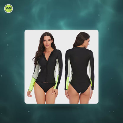 Women's Long-Sleeve Rash Guard Tankini Set — product video