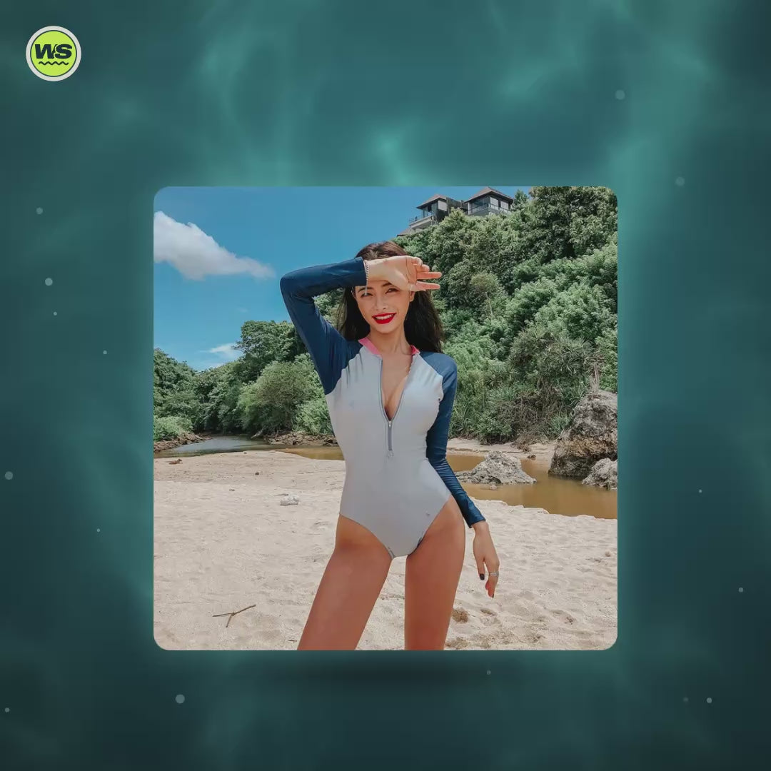 Women's Long-Sleeve Rash Guard Swimsuit — product video