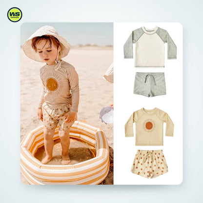 Kids' Long-Sleeve Sun Protection Swim Set (Top + Trunks) — studio view 1