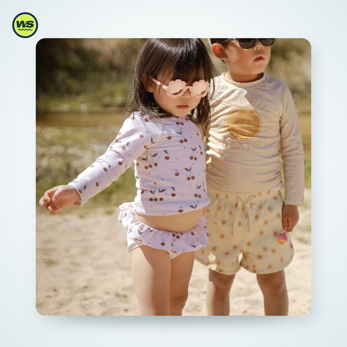 Kids' Long-Sleeve Sun Protection Swim Set (Top + Trunks) — studio view 2