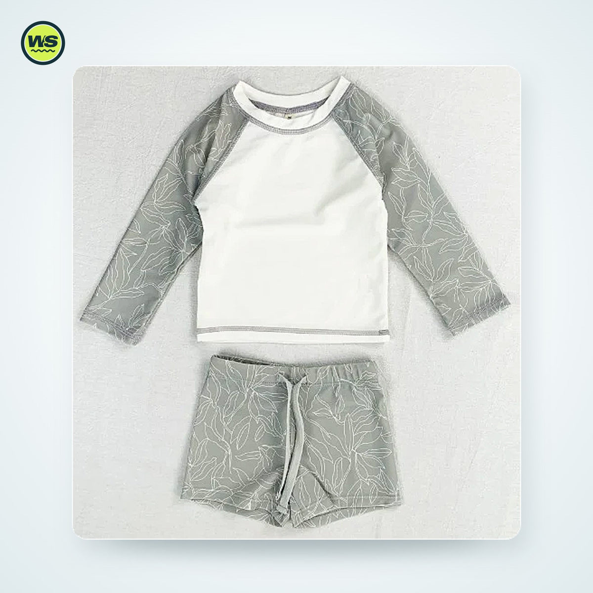 Kids' Long-Sleeve Sun Protection Swim Set (Top + Trunks) — studio view 5