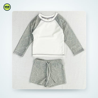 Kids' Long-Sleeve Sun Protection Swim Set (Top + Trunks) — studio view 5