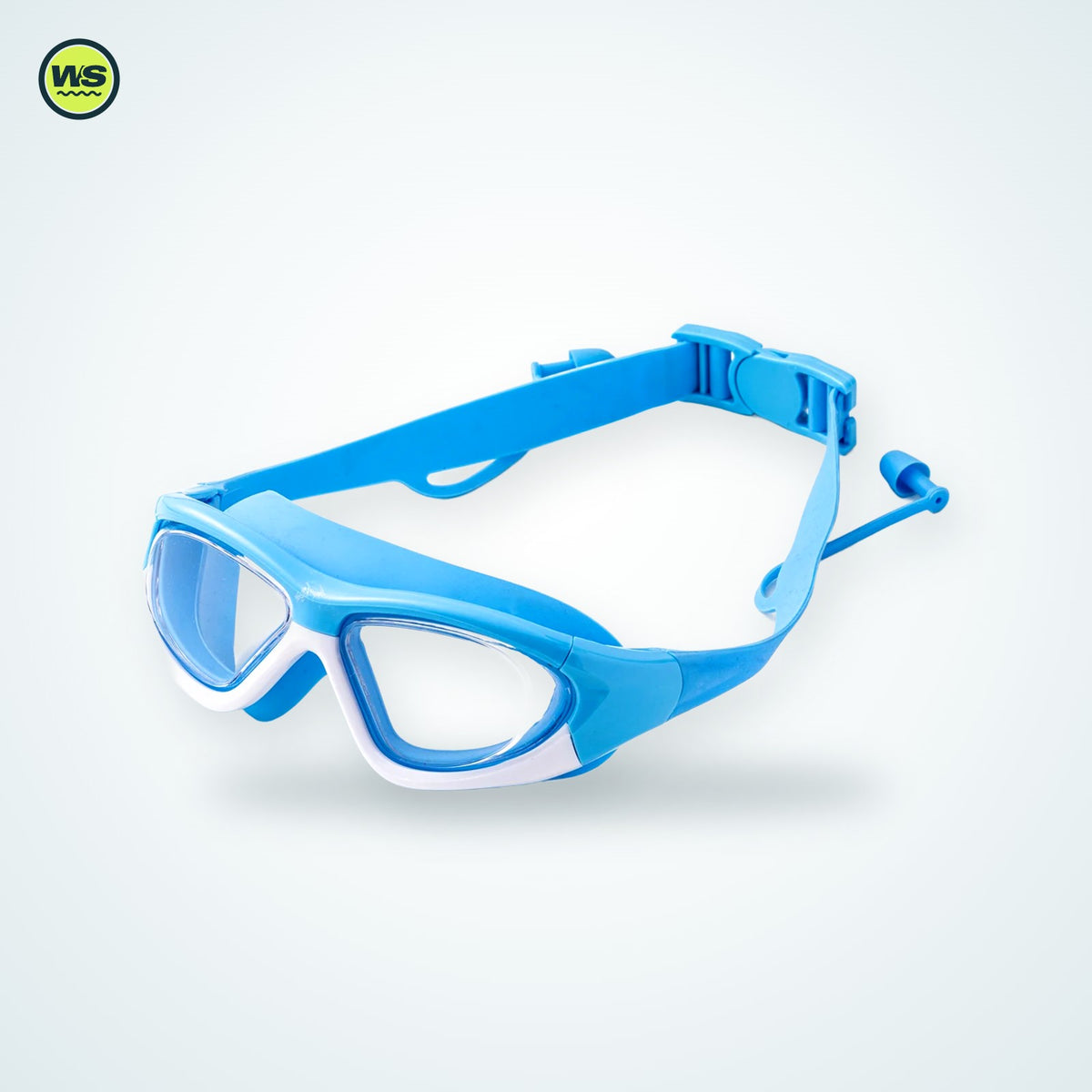 Kids' Anti-Fog Swim Goggles with Built-In Earplugs — studio view 2