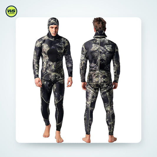3mm Neoprene Two-Piece Hooded Wetsuit, Camo | Watersports Supply