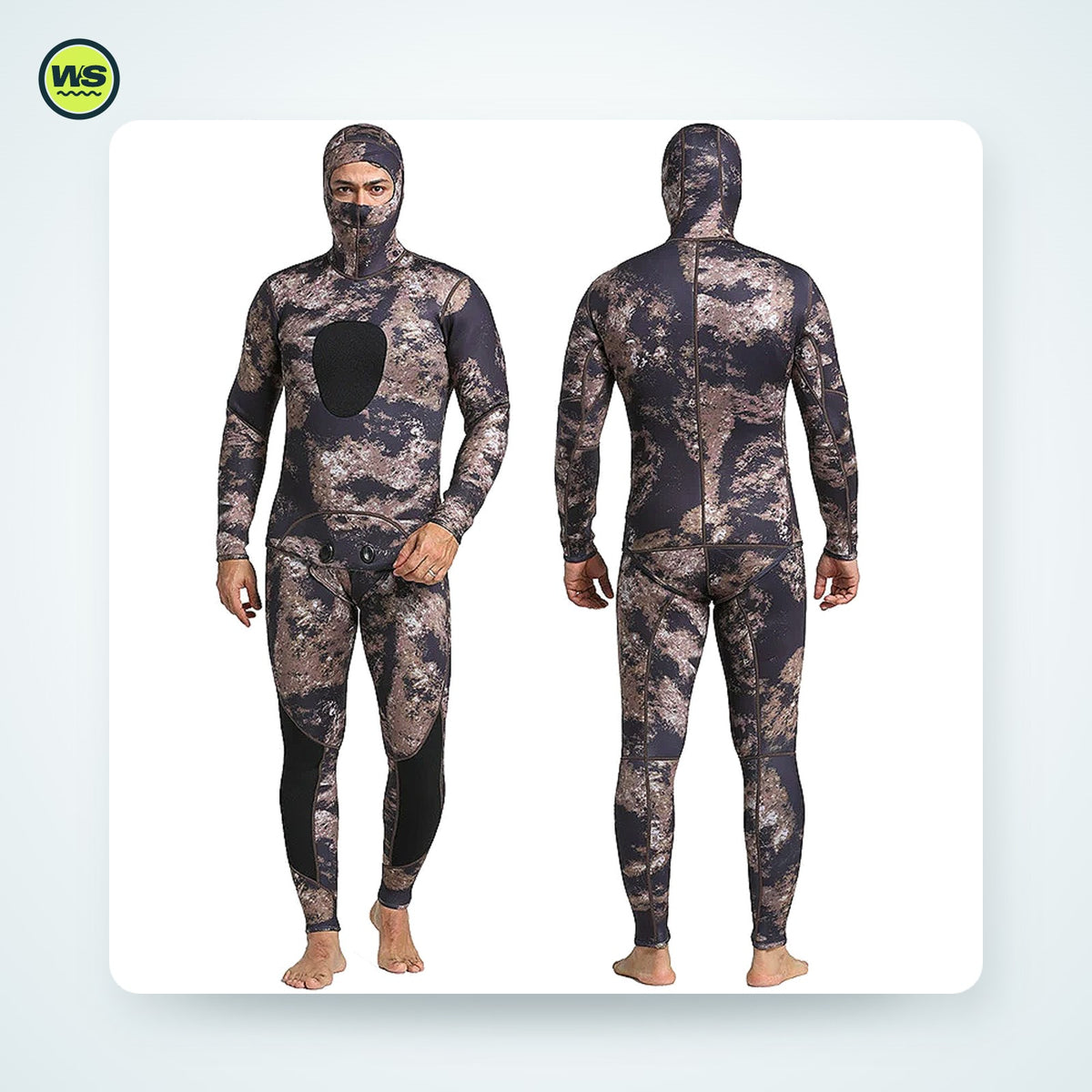 3mm Neoprene Two-Piece Hooded Wetsuit, Camo — studio view 1