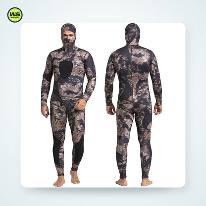 3mm Neoprene Two-Piece Hooded Wetsuit, Camo — studio view 1