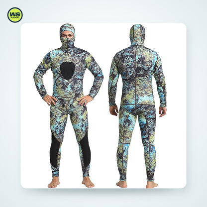 3mm Neoprene Two-Piece Hooded Wetsuit, Camo — studio view 2