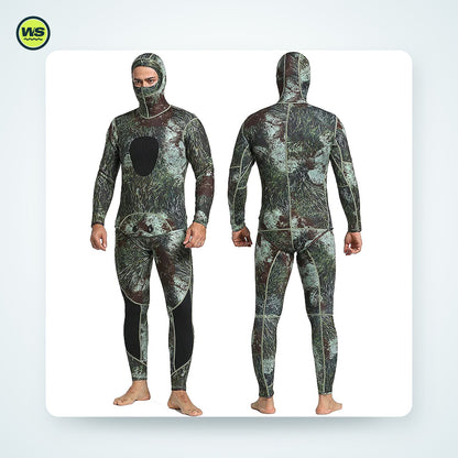 3mm Neoprene Two-Piece Hooded Wetsuit, Camo — studio view 3