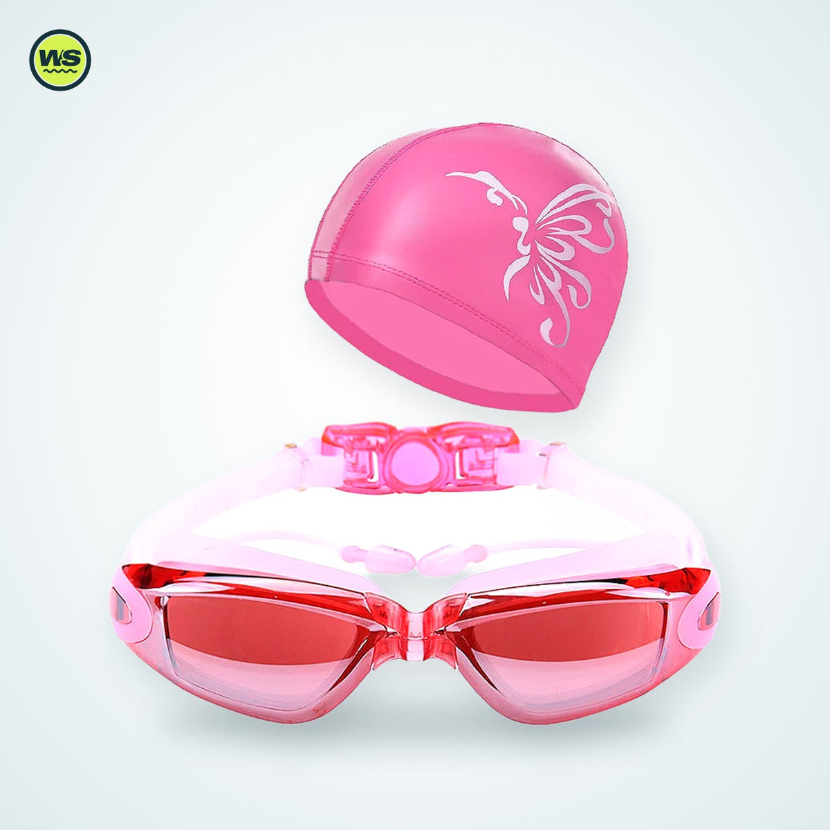 Swim Goggles Set with Cap, Earplugs & Nose Clip — studio view 3