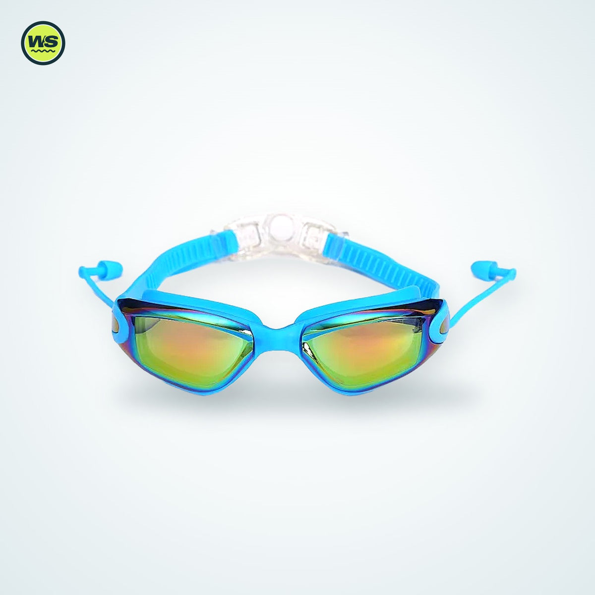 Wide-View Anti-Fog Swim Goggles with Earplugs — studio view 1