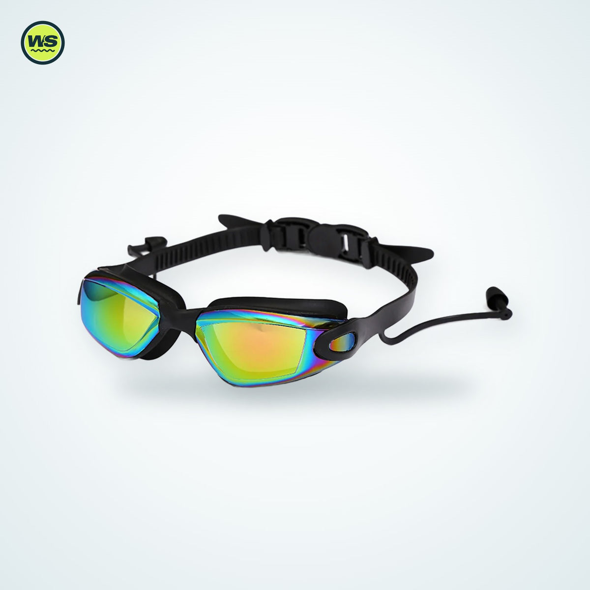 Wide-View Anti-Fog Swim Goggles with Earplugs — studio view 5