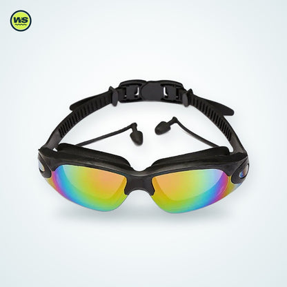 Wide-View Anti-Fog Swim Goggles with Earplugs — studio view 7