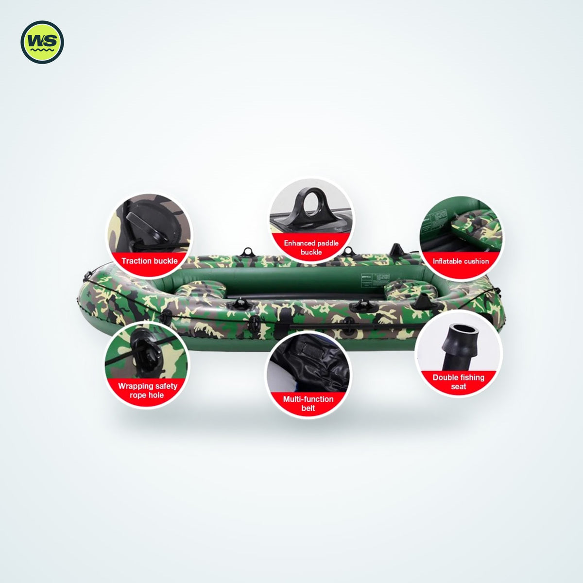 Camo Inflatable Fishing Boat (2–4 Person) — studio view 3