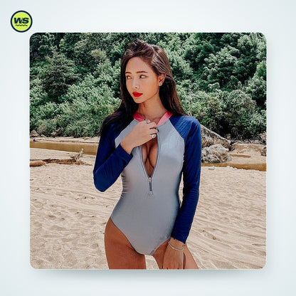 Women's Long-Sleeve Rash Guard Swimsuit — studio view 2