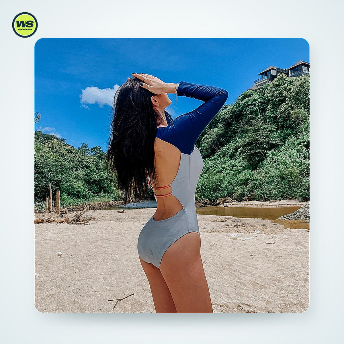 Women's Long-Sleeve Rash Guard Swimsuit — studio view 4