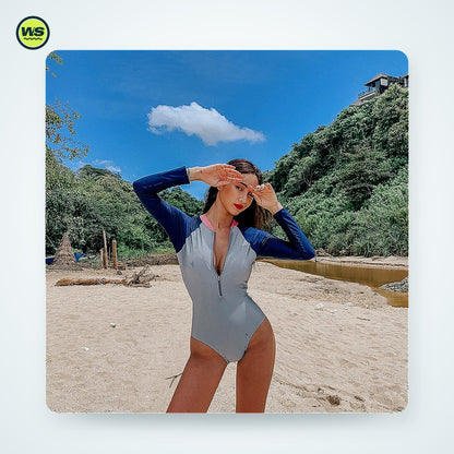 Women's Long-Sleeve Rash Guard Swimsuit — studio view 3