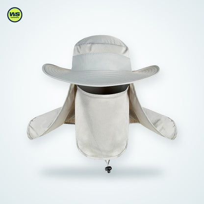 Wide-Brim Sun Hat with Neck Flap — studio view 1