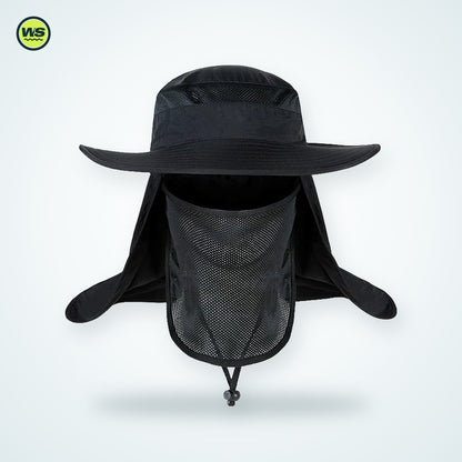 Wide-Brim Sun Hat with Neck Flap — studio view 2