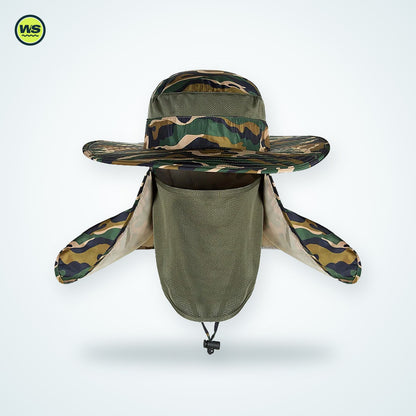 Wide-Brim Sun Hat with Neck Flap — studio view 14